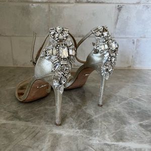 Badgley Mischka Ankle Strap Gold Bejewled Heel - Size 8.5